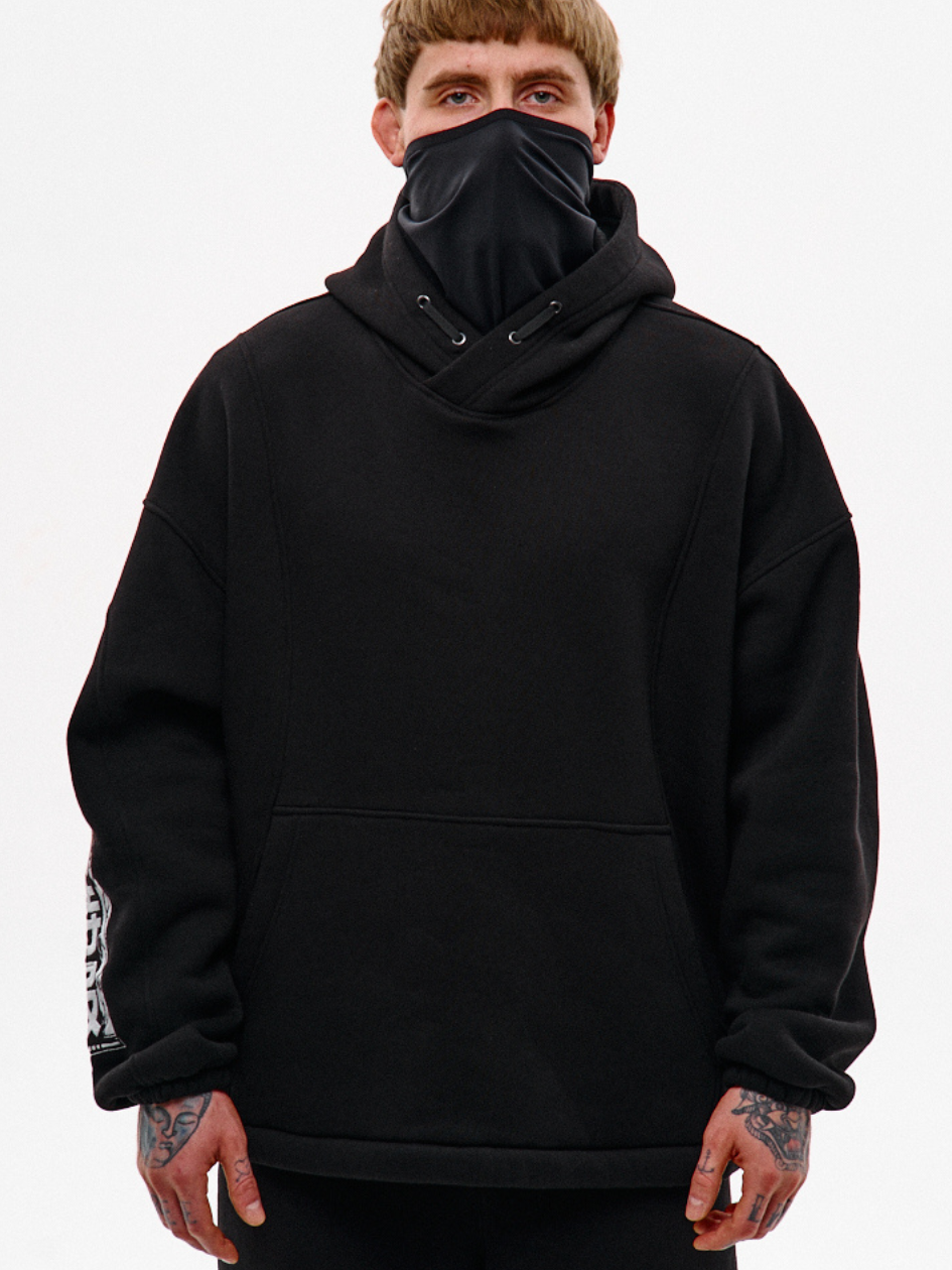 Худі з вшитою балаклавою та вишивкою "Рюу", чорний, фото 1