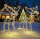 Світлодіодний новорічний олень з санками, що світиться, 110 х 46 см, теплий білий колір, новорічні фігури з гірлянди дюралайт, фото 2