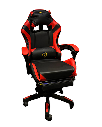 Геймерське крісло Primaveo з ергономічними подушками та висувною підставкою для ніг, Чорний/Червоний, фото 1