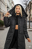 Зимова куртка жіноча подовжена з капюшоном тепла 667 чорна, L