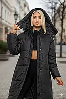 Зимова куртка жіноча подовжена з капюшоном тепла 667 чорна, M