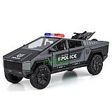 Машинка Tesla Cybertruck Поліція іграшка моделька металева колекційна 23 см Чорний (60849), фото 2