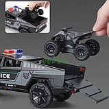 Машинка Tesla Cybertruck Поліція іграшка моделька металева колекційна 23 см Чорний (60849), фото 5