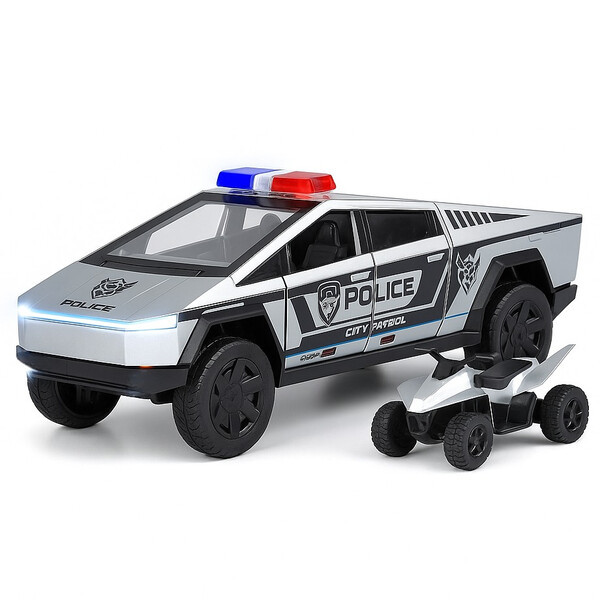 Машинка Tesla Cybertruck Поліція іграшка моделька металева колекційна 23 см Сірий (60853), фото 1