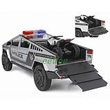 Машинка Tesla Cybertruck Поліція іграшка моделька металева колекційна 23 см Сірий (60853), фото 4