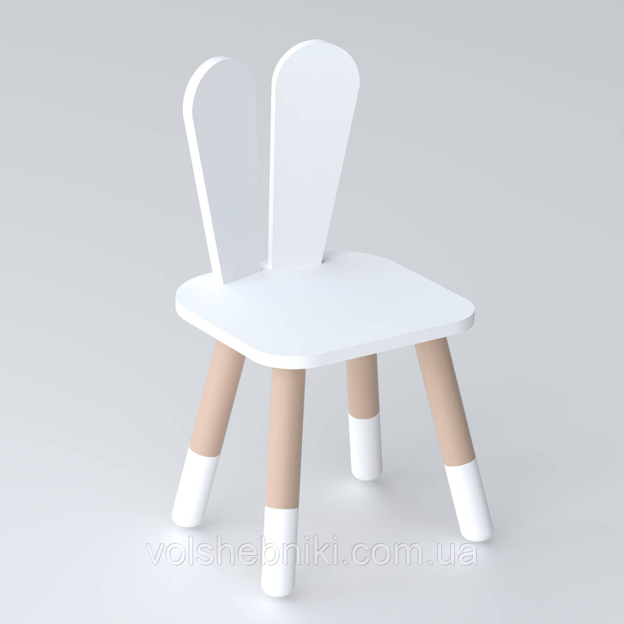 Дитячий стільчик вушка зайчика 26х26х24см, стілець у дитячу кімнату до 7 років, білий