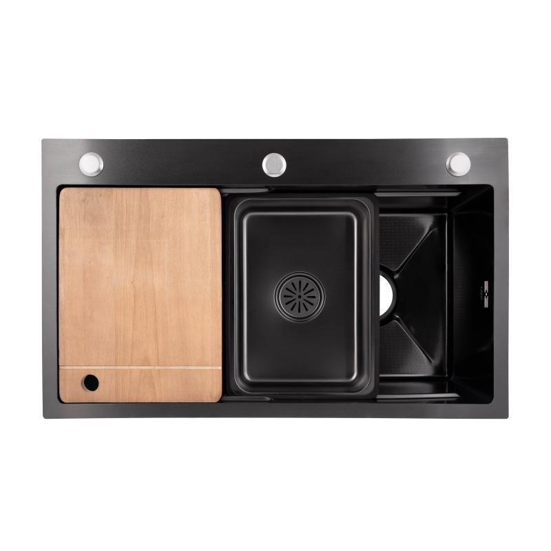 Lidz Handmade H7545B Мийка для кухні інтегрована Decor Black PVD Honeycomb 3,0/1,0 мм LDH7545BDECPVD48373, фото 1