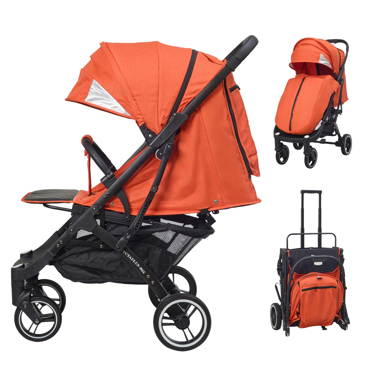 Прогулянкова коляска Yoya Plus Max Помаранчева, рама чорна