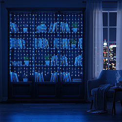 Гірлянда роса 100 м, 1000 LED, синє світло, пульт керування, білий дріт, 1000L100MWBL