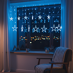 Гірлянда «Зірки» синя, 12 підвісів, 108 LED, 8 режимів