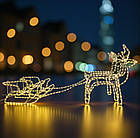 Світлодіодний новорічний олень з санками, що світиться, 110 х 46 см, теплий білий колір, новорічні фігури з гірлянди дюралайт, фото 4