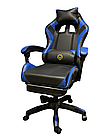 Геймерське крісло Primaveo Black/Blue — комфортне ігрове крісло з подушками та підставкою для ніг, фото 3