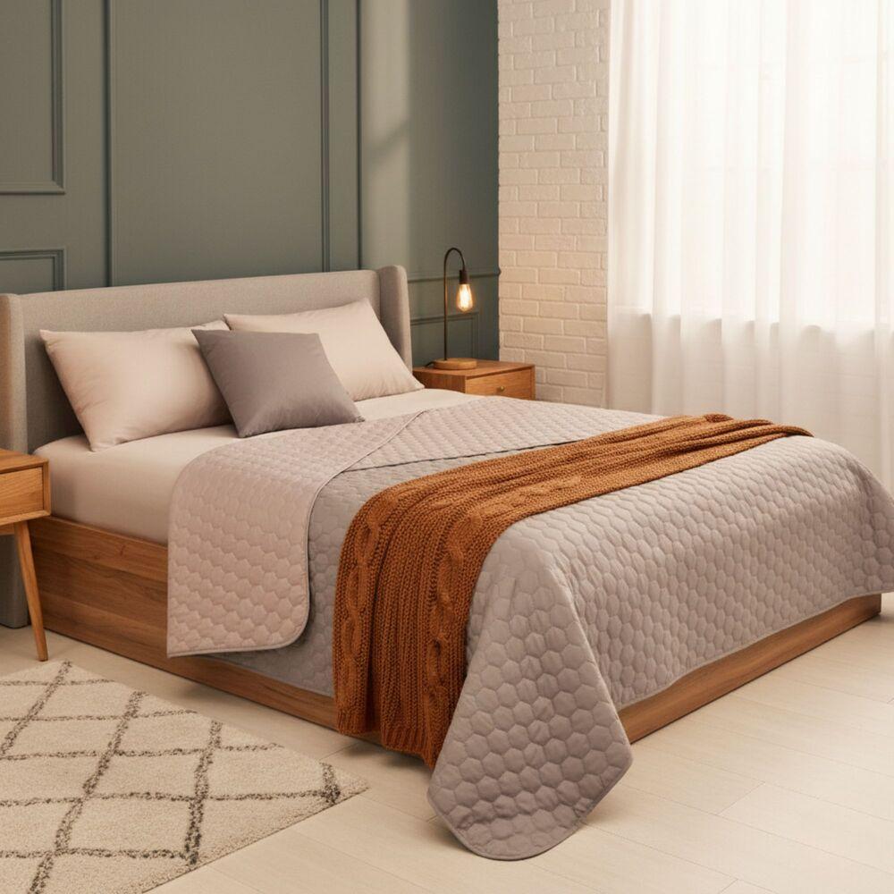 Покривало на ліжко Silhouette 220x240 IDEIA двостороннє міцне стьобання тканини антиалергенне беж, фото 1