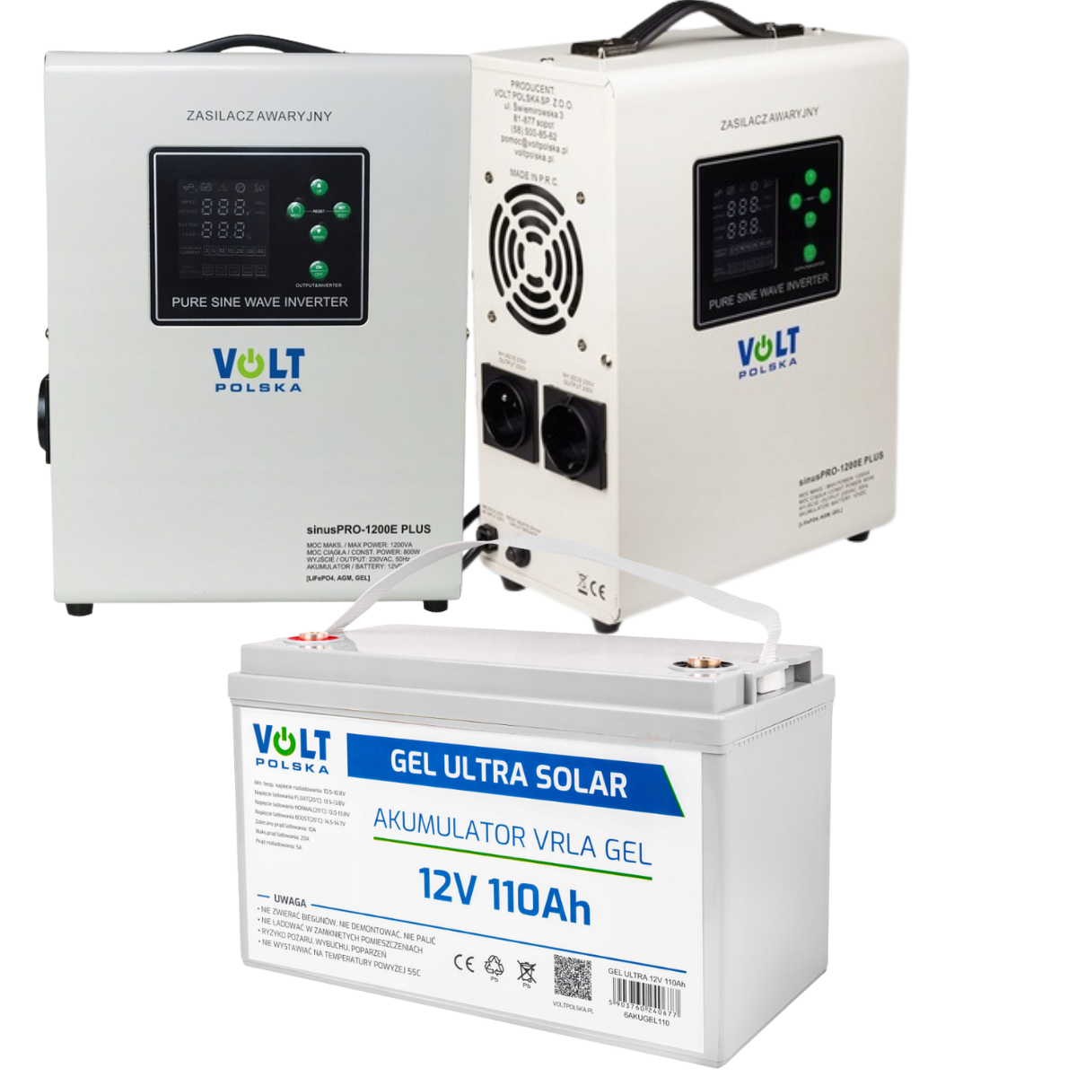 Комплект Volt Polska SINUS PRO 1200 E PLUS 12/230V 800/1200W + Акумулятор GEL 12V 110 Ah, фото 1