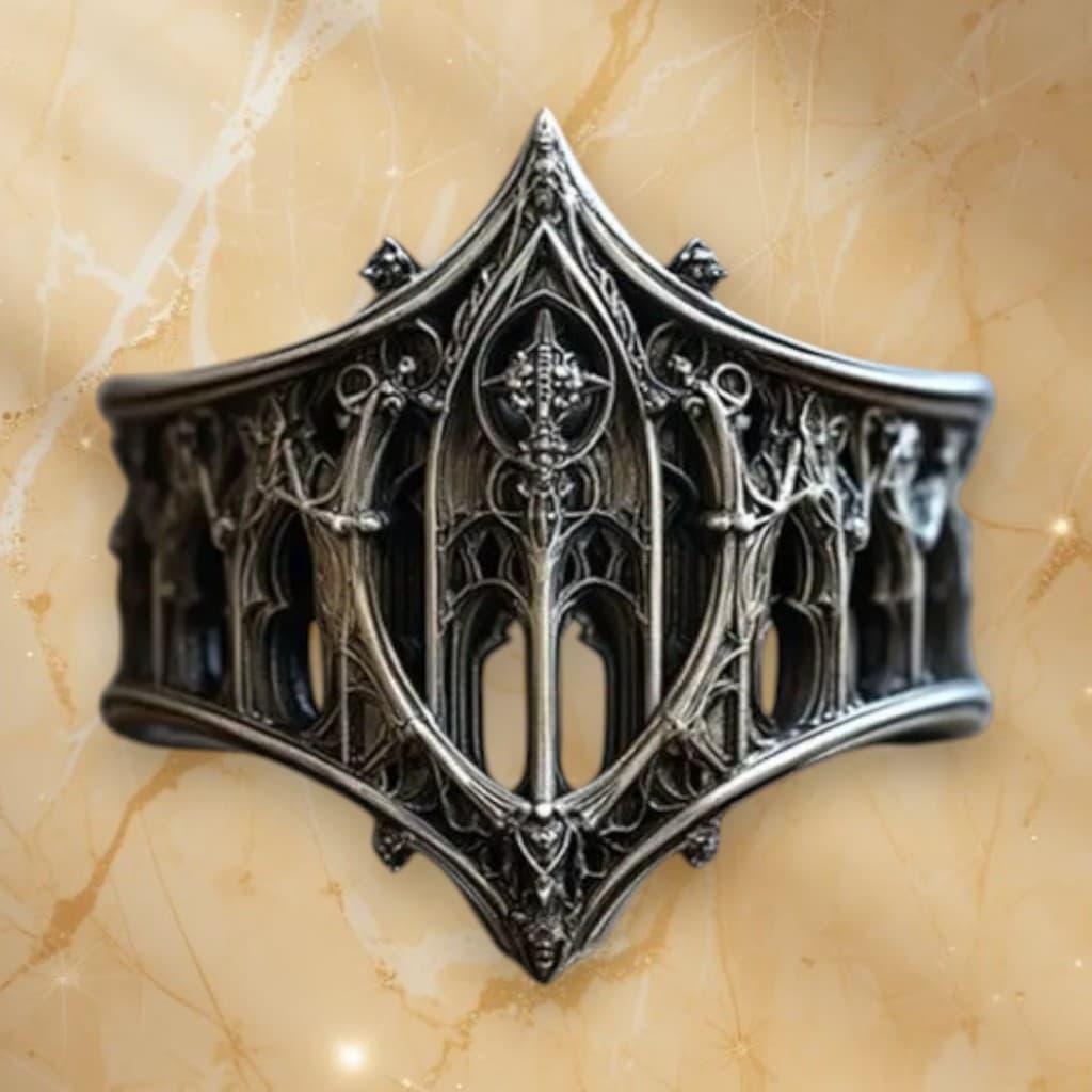 Каблучка срібляста готична вінтажна замок храм ретро 17 розмір IgnisFlos784, фото 1