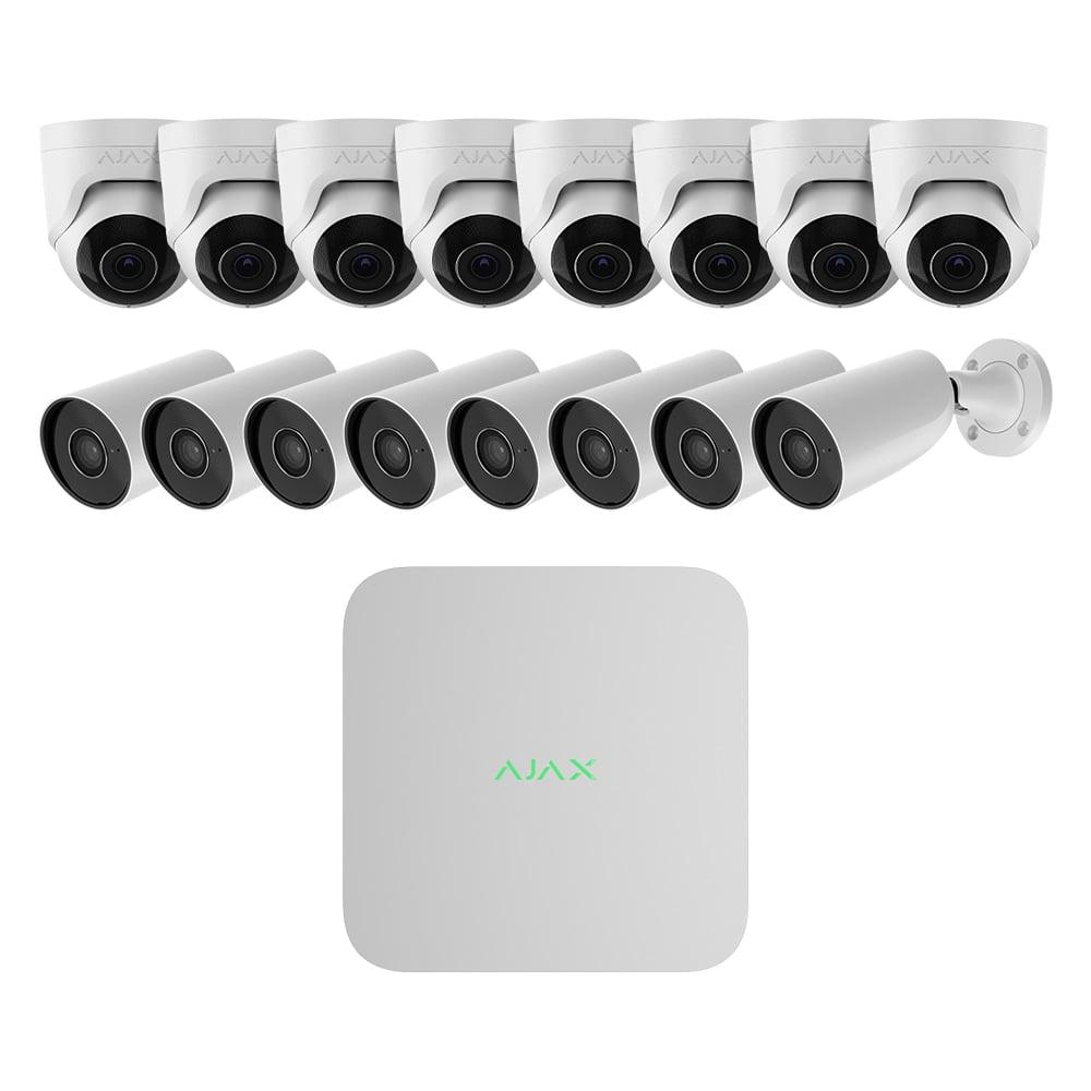 Комплект IP-відеоспостереження на 16 камер Ajax IP-Video Kit 16x5MP/2.8 mm (BW/TW): 8 циліндричних 5MP відеокамер + 8 купольних 5MP, фото 1