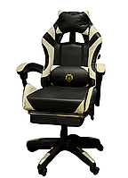 Геймерське крісло Primaveo з ергономічними подушками та висувною підставкою для ніг, Чорний/Білий