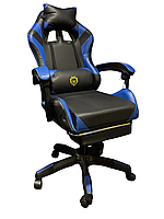 Геймерське крісло Primaveo з ергономічними подушками та висувною підставкою для ніг, Чорний/Синій