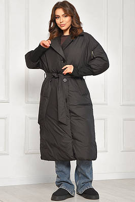 Куртка жіноча подовжена зимова чорного кольору 207886T Безкоштовна доставка