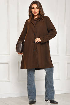 Пальто жіноче демісезонне батальне темно-коричневого кольору р.3 207789M