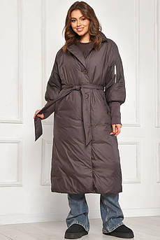 Куртка жіноча подовжена зимова шоколадного кольору р.L 207888M