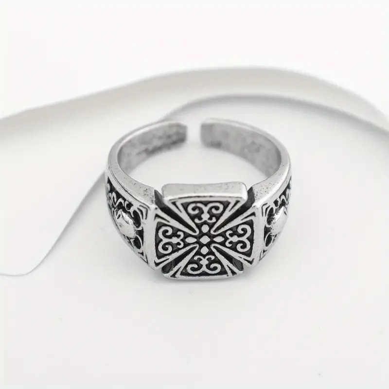 Каблучка срібляста чоловіча мальтійський хрест з візерунками ретро титанова сталь регульована IgnisFlos567, фото 1