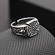 Каблучка срібляста чоловіча мальтійський хрест з візерунками ретро титанова сталь регульована IgnisFlos567, фото 5