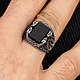 Каблучка срібляста вінтажна для чоловіків чотири змії з чорним прямокутним фіанітом готика антична 19.5 розмір IgnisFlos892, фото 4