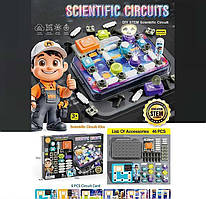 Електронний конструктор 77-55 K (24) 46 елементів, підсвічування, вентилятор, мелодія, 3 види перемикачів, 6 карток із прикладами,