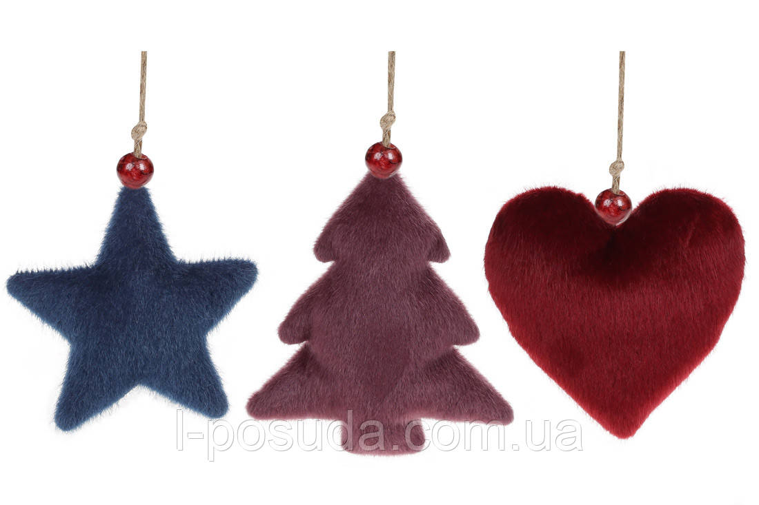 Ялинкові іграшки оксамитові 14 см, 3 дизайни, фото 1