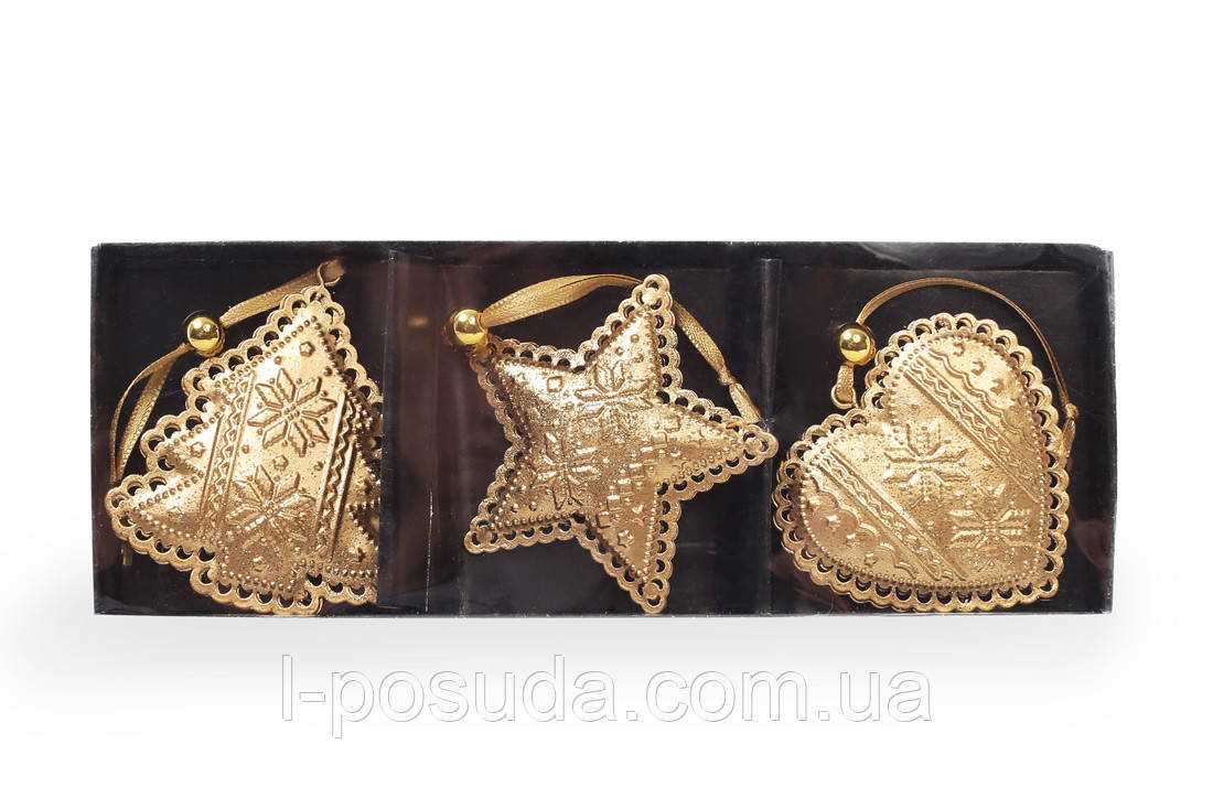 Золоті новорічні підвіски набір 3шт 9см, фото 1