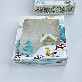 Коробка для зефіру, 150*150*60 мм, з вікном, "Зимова казка"