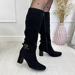 Чоботи замшеві жіночі демісезонні. Колір чорний. 40 розмір