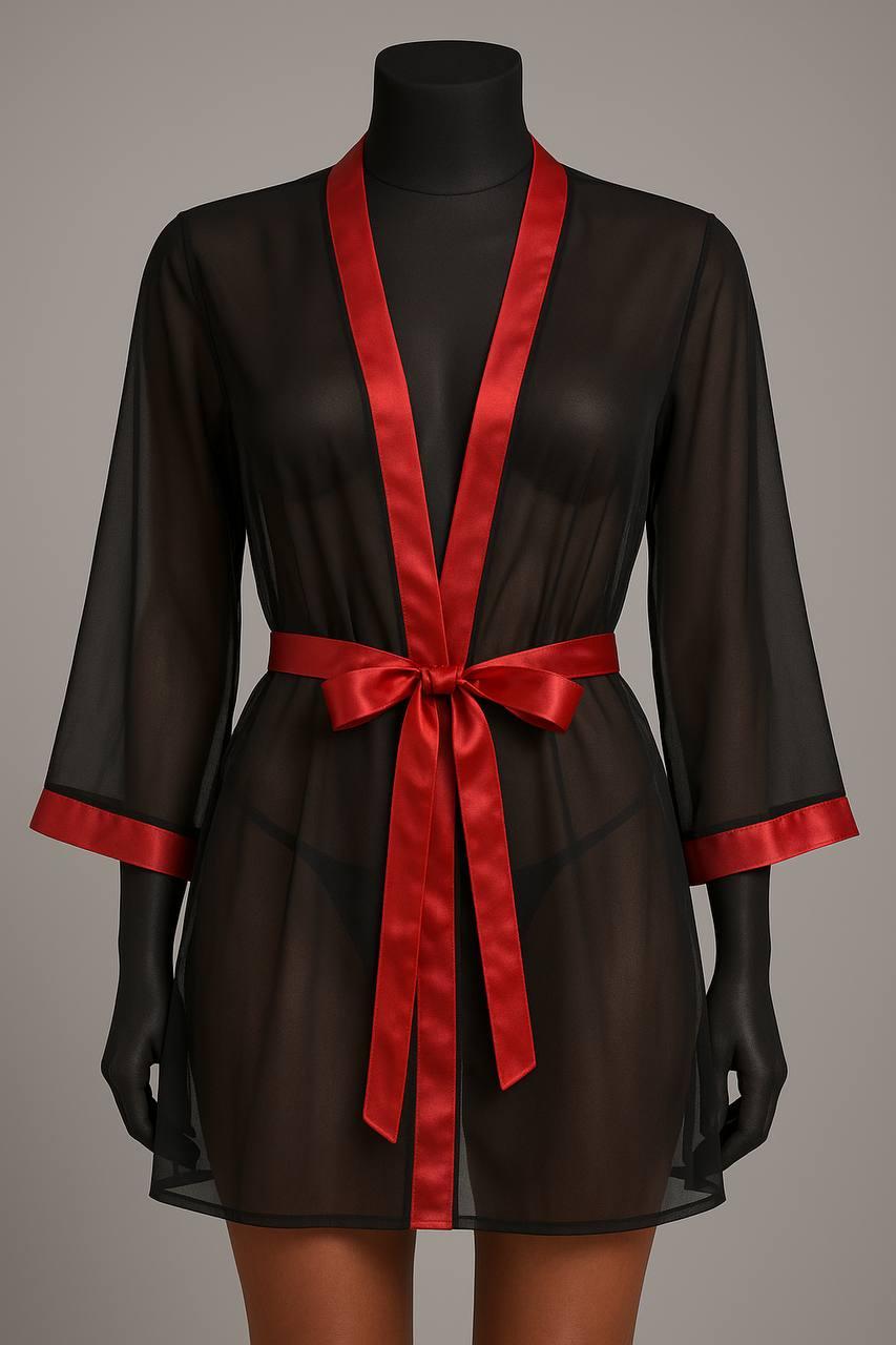 Чорний жіночий прозорий халат