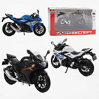 Мотоцикл BG 69-325 (48/2) "Мото Експерт", 3 кольори, металопластик, масштаб 1:12, прогумовані колеса, підсвічування, звук,