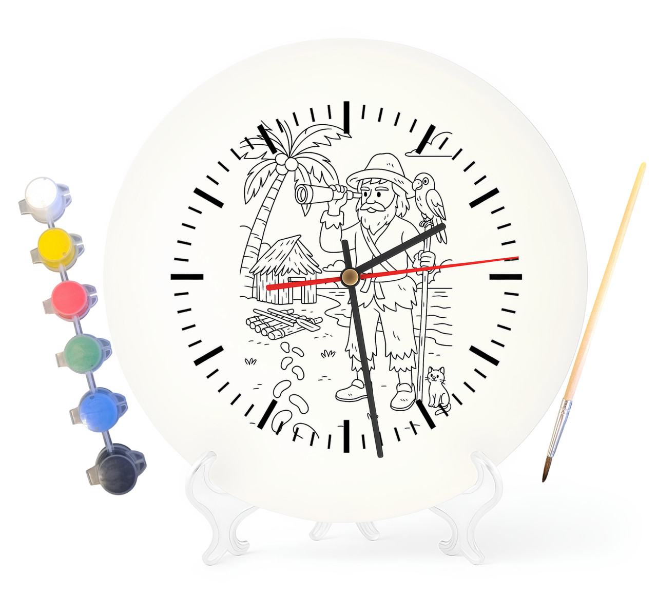 Дитячий набір для творчості годинник-розмальовка Робінзон Крузо (за мотивами книги Данієля Дефо) 30 см (Г0006), фото 1