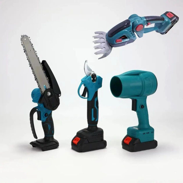 Акумуляторний універсальний садовий набір 6 в 1 Секатор Міні-пила Триммер Повітродувка Подовжувач Кущоріз LH-13, фото 1