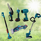Акумуляторний універсальний садовий набір 6 в 1 Секатор Міні-пила Триммер Повітродувка Подовжувач Кущоріз LH-13, фото 2