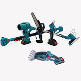 Акумуляторний універсальний садовий набір 6 в 1 Секатор Міні-пила Триммер Повітродувка Подовжувач Кущоріз LH-13, фото 3