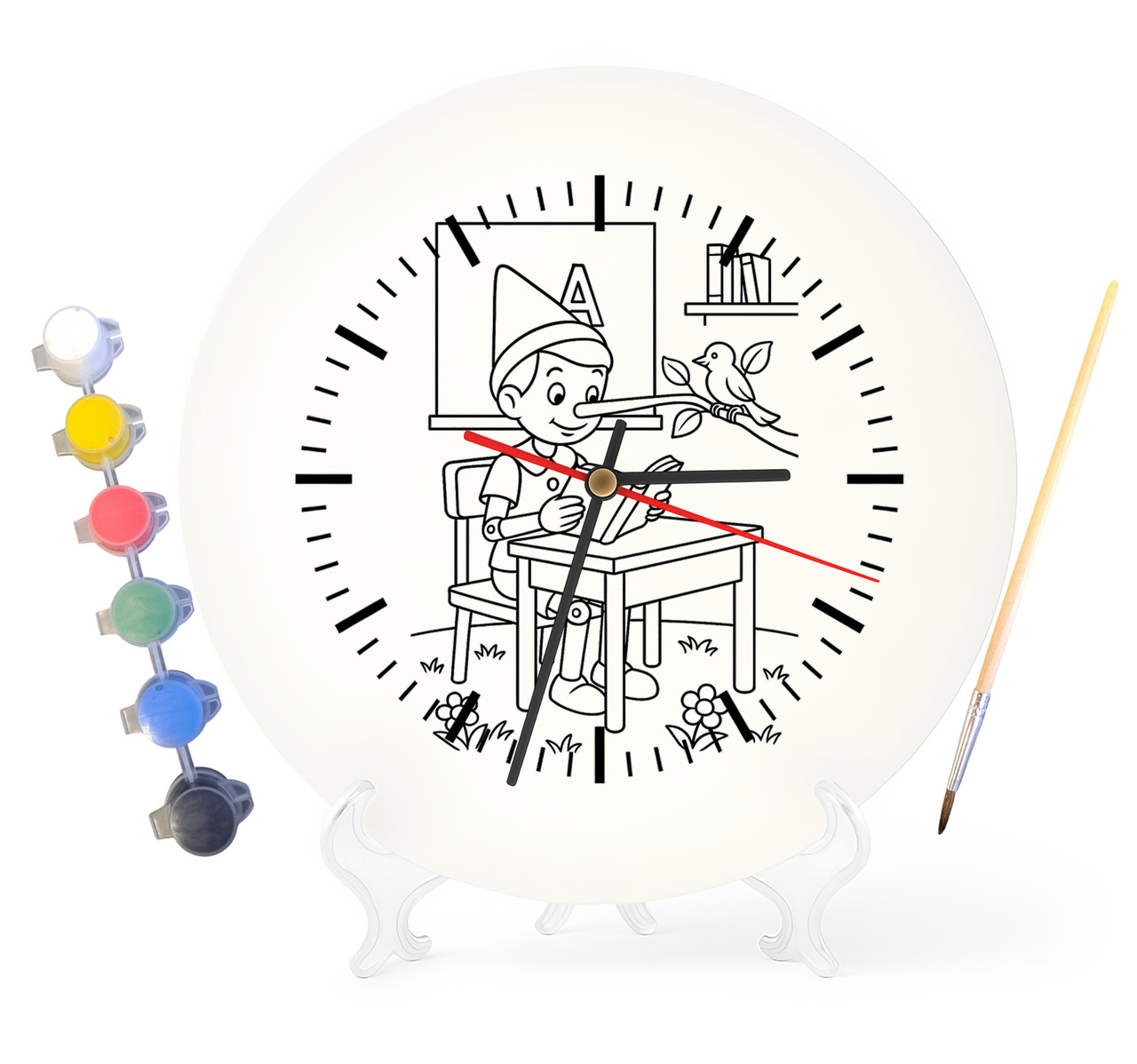 Дитячий набір для творчості годинник-розмальовка Пригоди Піноккіо (за мотивами романа Карло Коллоді) 30 см (Г0010), фото 1