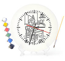 Дитячий набір для творчості годинник-розмальовка Пригоди Піноккіо (за мотивами романа Карло Коллоді) 30 см (Г0010)