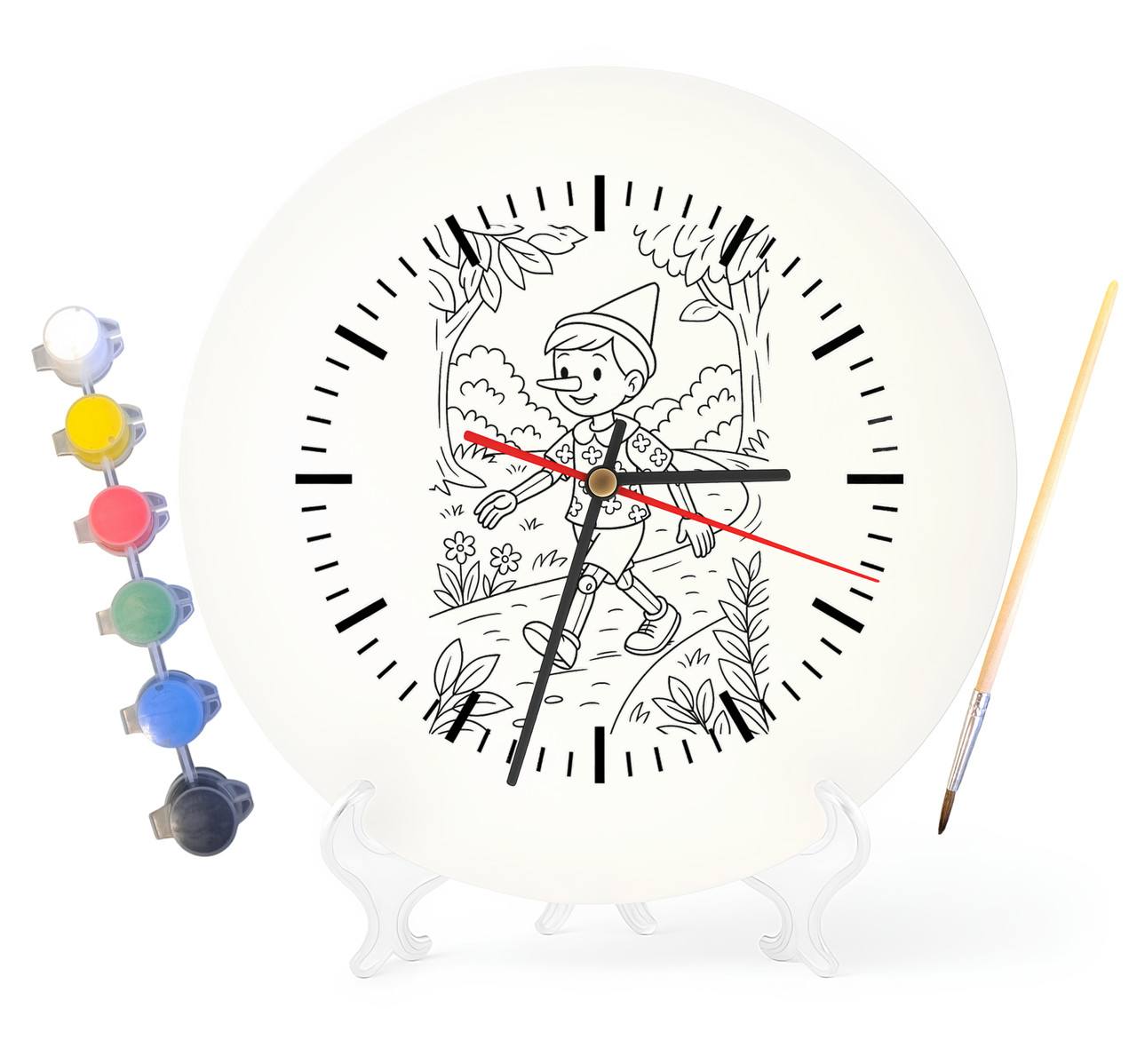 Дитячий набір для творчості годинник-розмальовка Пригоди Піноккіо (за мотивами романа Карло Коллоді) 30 см (Г0011), фото 1