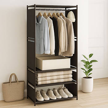 Шафа-стелаж на 3 яруси з вішалкою (170х60х36см) Чорний / Стелаж відкритий / Шафа для одягу / Полиця для взуття