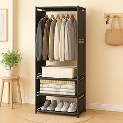 Шафа-стелаж на 3 яруси з вішалкою (170х60х36 см) Білий / Стелаж відкритий/Шкаф для одягу/Полиця для взуття Чорний