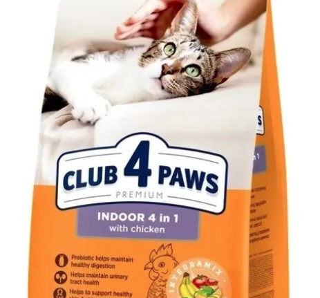 Клуб 4 Лапи Adult Cats Indoor 4 in 1 для котів 560г (курка 23%), фото 1