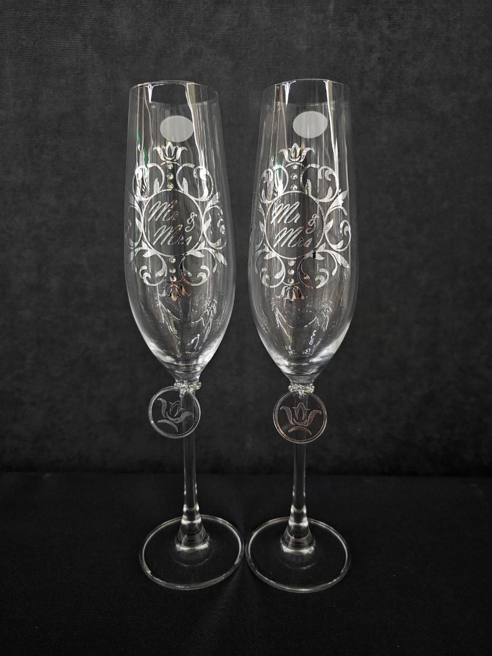 Весільні келихи Mr & Mrs срібло, 2 шт, фото 1