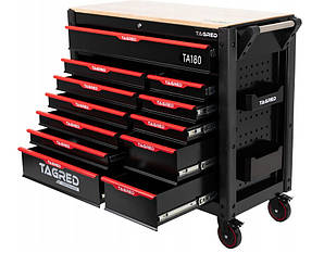 Металевий візок шафа для інструментів з 12 ящиками Tagred TA180 XXL Jumbo з дерев'яною стільницею на колесах