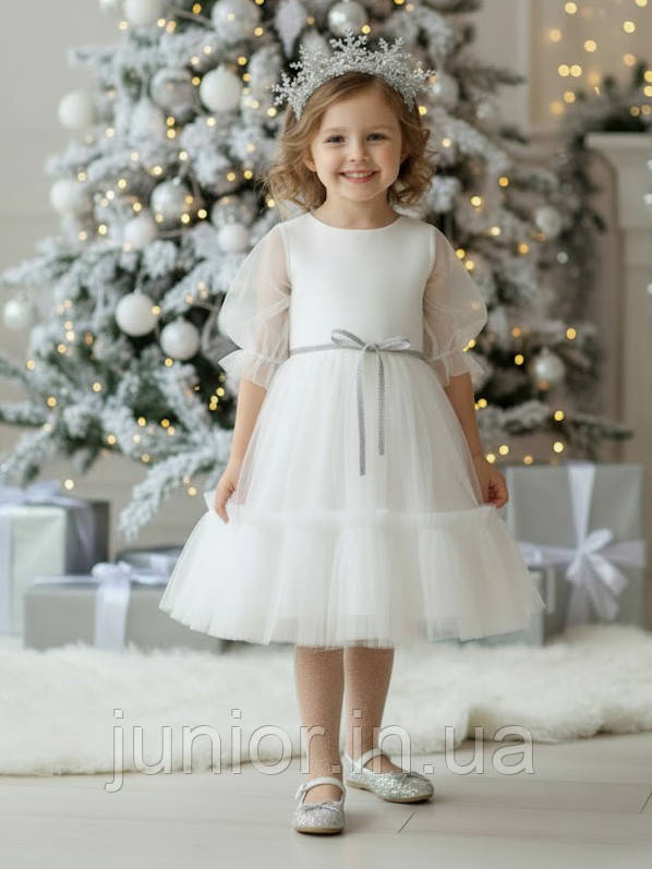 Сукня святкова для дівчинки Сніжинка Біле . Пишна святкова сукня для дівчинки Фатинова сукня, фото 1