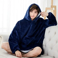 Плед-кофта с капюшоном Huggle Hoodie синего цвета, теплая домашняя толстовка