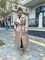 Женское стеганное пальто с поясом